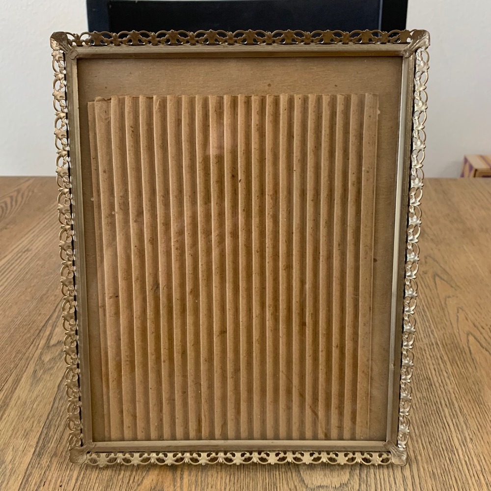 Vintage Ornate Metal Filigree Picture Frame Gold Silver Tone Scalloped Edge 8x10